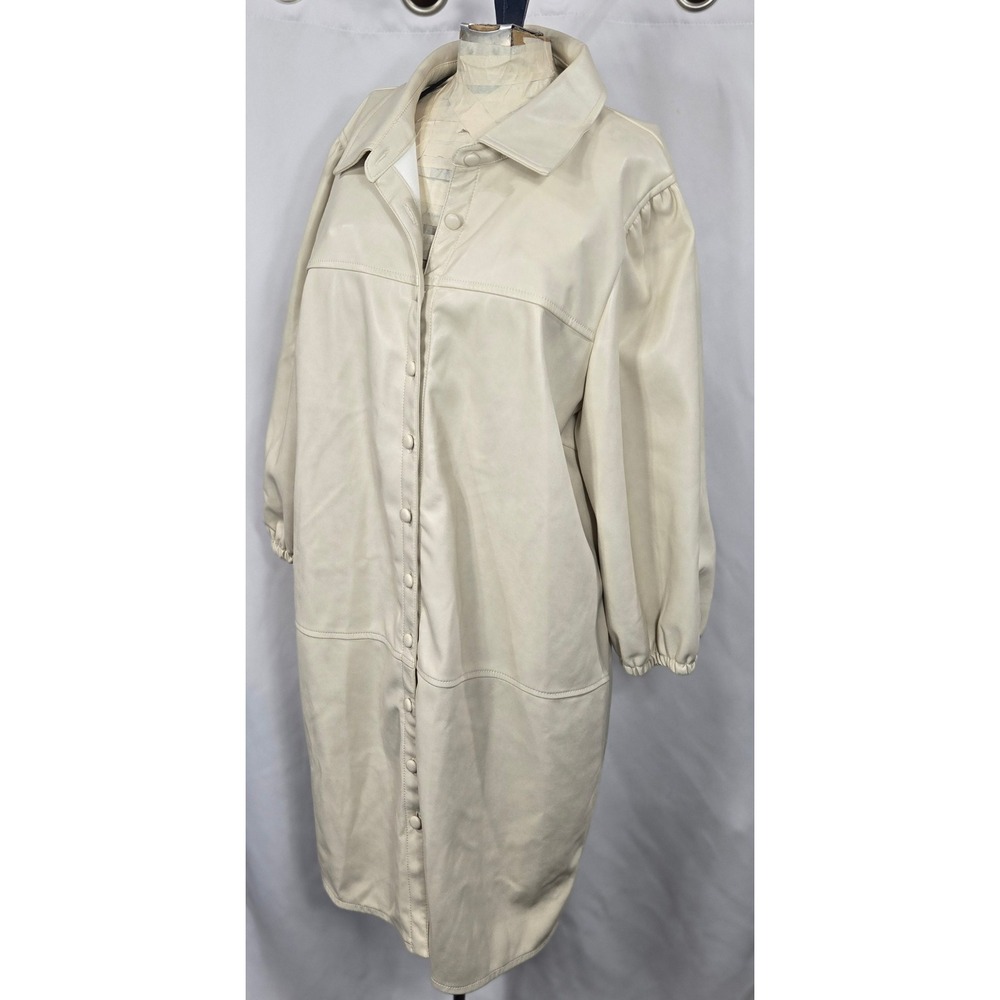 7 For All Mankind Faux Leather Shirt Dress Ivory Button Front M Womens luxe